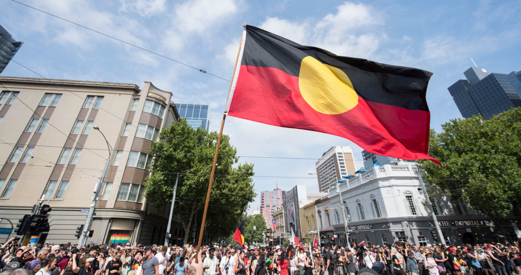 Aboriginal flag waving in the streets.